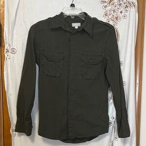 Utility Dark Green Striped Button-Down S